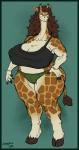 2019 absurd_res anthro big_breasts breasts clothed clothing eyewear female giraffe giraffid gizzie_(starknight321) glasses greasymojo hi_res huge_breasts long_neck mammal mature_anthro mature_female nipple_outline overweight overweight_anthro overweight_female panties small_head solo standing thick_thighs underwear year