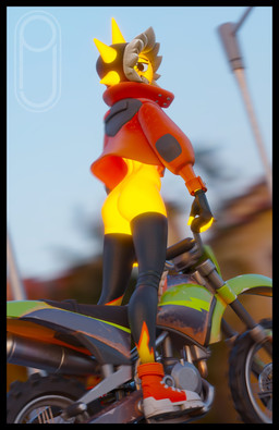 black_eyes blush bottomwear butt clothed clothing crossgender female footwear glowing glowing_body hood jacket legwear looking_at_viewer motorcycle mtf_crossgender rear_view shoes smile solo standing stockings teeth topwear vehicle yellow_body pickle_juice pickle_juice_(modeler) epic_games fortnite sunspot_(fortnite) elemental_creature elemental_humanoid humanoid light_creature 2025 3d_(artwork) absurd_res digital_media_(artwork) full-length_portrait hi_res portrait