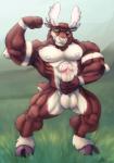 anthro antlers balls erection eyewear flexing foreskin genitals glasses horn humanoid_genitalia humanoid_penis looking_at_viewer male muscular muscular_anthro muscular_male outside penis retracted_foreskin solo standing leobo biff_the_moose deer mammal moose new_world_deer hi_res