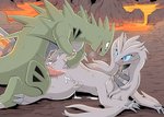 2021 after_sex blue_eyes blush bodily_fluids cum cum_in_pussy cum_inside detailed_background dragon duo female gaping gaping_pussy generation_2_pokemon generation_5_pokemon genital_fluids genitals hi_res lava legendary_pokemon male male/female mythological_creature mythological_scalie mythology nintendo penis pokemon pokemon_(species) pussy reshiram scalie sweat tapering_penis tyranitar yamatokuroko965