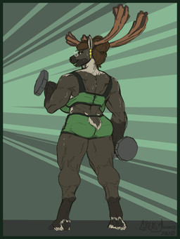 anthro border dumbbell exercise female gloves_(marking) green_border leg_markings looking_back markings mature_anthro mature_female muscular muscular_anthro muscular_female socks_(marking) solo weightlifting weights workout mainlinemojo dorthe_(monoorange) deer mammal new_world_deer reindeer 2020 3:4 hi_res unavailable_at_source