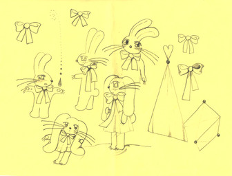 ambiguous_gender anthro blush bow_ribbon chibi clothing dress female group kemono neck_bow standing tail toony whiskers yogurt200 lagomorph leporid mammal rabbit graphite_(artwork) sketch traditional_media_(artwork)