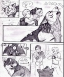 5:6 ambiguous_gender canid canine canis comic coop_(wrng) dialogue english_text feral graphite_(artwork) greyscale group human male mammal monochrome natsume_(wrng) natsumewolf oz_(wrng) pencil_(artwork) rikku text traditional_media_(artwork) wolf wolf's_rain wolf's_rain_next_generation