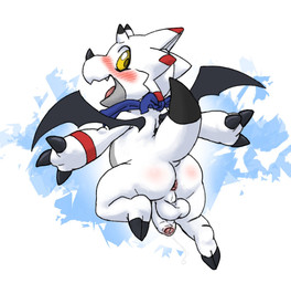 anthro anus backsack balls blush butt flaccid foreskin genitals horn humanoid_genitalia humanoid_penis kerchief male neckerchief neckwear non-mammal_balls penis perineum rear_view solo white_body wings reddo12340 bandai_namco digimon digimon_(species) gammamon scalie hi_res