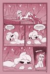 anthro bed blush comic consentacles dialogue fur furniture hi_res male mammal mouse murid murine nude reggie_(whygena) rodent suspension tentacles white_body white_fur whygena