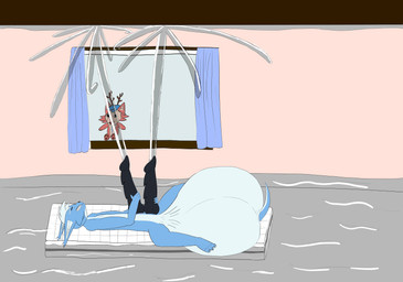 2_penises anthro balls big_balls big_balls_small_penis big_penis black_penis blue_balls blue_body blue_fur blue_hair bodily_fluids curtains diphallism disproportionate_genitalia dramal excessive_genital_fluids excessive_precum fur genital_fluids genitals hair huge_balls huge_penis hyper hyper_balls hyper_genitalia hyper_penis hyper_precum lying male masturbation mattress multi_genitalia multi_penis on_back penis plushie precum precum_flood precum_splatter precum_squirt small_penis solo window habbie caerulus habbs 2026 absurd_res digital_media_(artwork) hi_res
