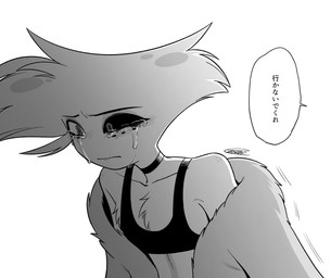 bodily_fluids chest_tuft clothed clothing crying male simple_background solo speech_bubble tears text tuft white_background enaic31 hazbin_hotel hellaverse angel_dust arachnid arthropod demon humanoid spider hi_res japanese_text monochrome translated