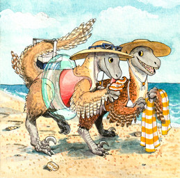 ambiguous_gender arm_feathers beach beach_towel bikini biped claws clothing cooler dessert duo eyewear feathered_tail feathered_wings feathers female feral food hat headgear headwear ice_cream ice_cream_cone inflatable inner_tube male sand seashell shell sickle_claw smile soft_serve_ice_cream standing straw_hat sunglasses swimwear tail teeth toe_claws tongue tongue_out towel two-piece_swimsuit wings goat-soap dinosaur dromaeosaurid feathered_dinosaur feathered_scalie prehistoric_species reptile scalie theropod utahraptor hi_res