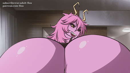 big_butt biped black_clothing butt clothed clothing detailed_background female hair inside not_furry pink_body pink_hair rear_view flou my_hero_academia ashido_mina humanoid 16:9 animated widescreen