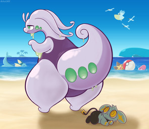 ambiguous/ambiguous ambiguous_gender antennae_(anatomy) anthro ball beach beach_ball big_butt bodily_fluids butt clothing detailed_background duo feral flying huge_butt imminent_facesitting inflatable island looking_up oblivious one-piece_swimsuit playing pokeball rear_view sand sea shadow size_difference slime sweat swimming swimwear tail thick_thighs water zlut385 nintendo pokemon eeveelution generation_1_pokemon generation_3_pokemon generation_4_pokemon generation_6_pokemon goodra luvdisc pelipper pokemon_(species) shinx staryu vaporeon wailmer wailord wingull absurd_res colored digital_drawing_(artwork) digital_media_(artwork) hi_res