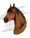 ambiguous_gender blue_eyes brown_body brown_hair brown_mane eyebrows eyelashes feral hair looking_up mane simple_background smile solo text tongue tongue_out archiee dolero equid equine horse mammal 2024 4:5 digital_media_(artwork) english_text hi_res male_(lore)