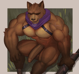 abs anthro balls barazoku biceps big_muscles big_pecs big_penis bodily_fluids border deltoids erection eyes_closed foreskin fur genitals glans grass grey_border high-angle_view holding_melee_weapon holding_object holding_sword holding_weapon huge_muscles huge_pecs huge_penis humanoid_genitalia humanoid_penis kerchief leg_wraps male male_anthro melee_weapon muscular muscular_anthro muscular_male neckerchief neckwear nipples nude nude_anthro nude_male open_mouth open_smile outside partially_retracted_foreskin pecs penis plant scar sitting smile solo sweat sword teeth thick_arms thick_penis thick_thighs tuft vein weapon wraps fleshformomo epic_games fortnite hajime_(fortnite) canid canine mammal raccoon_dog tanuki 2024 hi_res