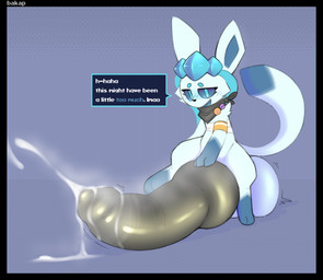 animal_genitalia animal_penis anthro anthrofied armband balls bandage big_balls big_penis biped black_border black_penis blue_body bodily_fluids border canine_genitalia canine_penis cum cum_on_penis cumshot dipstick_tail ejaculation emanata erection excessive_cum excessive_genital_fluids genital_fluids genitals gloves_(marking) hand_on_own_penis hand_on_penis huge_balls huge_penis hyper hyper_balls hyper_cum hyper_genitalia hyper_penis kerchief knot knotted_penis leg_markings male male_anthro markings neckerchief neckwear orgasm penis sitting_on_penis socks_(marking) solo speech_bubble tail tail_markings talking_to_viewer text bakap nintendo pokemon cryo_(bakap) eeveelution generation_4_pokemon glaceon pokemon_(species) colored digital_media_(artwork) english_text shaded