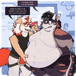 anthro arms_tied belly belly_grab belly_overhang big_belly blush bound clothing dialogue duo feederism fur horn male male/male moobs navel nervous obese overweight teasing text torn_clothing weight_gain coffeequasarart arknights hypergryph mythology studio_montagne aylan_(character) hung_(arknights) dragon furred_dragon furred_scalie mythological_creature mythological_scalie scalie 1:1 absurd_res english_text hi_res