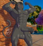 anthro balls big_balls big_penis black_body detailed_background ear_piercing flexing flexing_bicep genital_piercing genitals male muscular muscular_anthro muscular_male nipple_piercing nipples penis penis_piercing piercing red_eyes scar smile smiling_at_viewer smirk smirking_at_viewer solo shifter_gamer epic_games fortnite meowscles meowscles_(shadow) purradise_meowscles domestic_cat felid feline felis humanoid mammal absurd_res hi_res