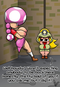 against_surface against_wall alley anthro areola armless armor big_breasts blonde_hair blush blush_stickers bottomwear breasts caught_in_the_act caught_masturbating clothing dialogue duo exhibitionism eyelashes female fingering fingering_self footwear glistening_eyelids grin hair hankerchief headgear helmet huge_breasts long_eyelashes masturbation nipple_fetish nipple_outline nipple_pinch nipple_play pinch pink_body ponytail shirt shocked shoes shorts shortstack skirt smile socks spots tan_body thick_thighs topwear tusks wide_hips supermoonshroom mario_bros nintendo paper_mario goombella toadette goomba humanoid toad_(mario) hi_res