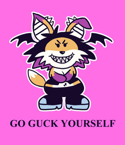 alternative_fashion anthro belly_tuft black_bottomwear black_clothing black_hair black_pants bottomwear cheek_tuft clothing ear_piercing evil_grin facial_tuft female fur goth grin hair head_wings industrial_piercing industrial_piercing_ladder multicolored_hair orange_body orange_fur pants piercing pink_background purple_body purple_fur purple_hair sharp_teeth simple_background smile solo tail teeth text tuft two_tone_hair unusual_wing_placement white_body white_fur wings boker hot_topic it's_happy_bunny laura_derose bat-eared_fox canid canine fox mammal english_text