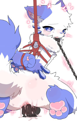 ambiguous_anthro ambiguous_gender anal anal_fluids anal_penetration anthro arms_tied bdsm biped blue_body blue_eyes blue_fur bodily_fluids bondage bound chain chained collar dildo dildo_in_ass dildo_insertion feet fur half-closed_eyes hands_behind_back heart_symbol hearts_around_head hindpaw kneeling looking_at_viewer multicolored_body multicolored_fur narrowed_eyes nude nude_ambiguous nude_anthro object_in_ass paws penetration plantigrade rear_view restraints rope rope_bondage rope_harness sex_toy sex_toy_in_ass sex_toy_insertion shaking slim slim_ambiguous slim_anthro solo suspension suspension_bondage tears tremble_lines trembling two_tone_body two_tone_fur watery_eyes white_body white_fur aellaellae ambiguous_species mammal 2025 absurd_res digital_drawing_(artwork) digital_media_(artwork) hi_res shaded soft_shading