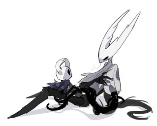 2_horns ambiguous/ambiguous ambiguous_gender anthro between_legs black_body black_eyes black_tentacles blue_cloak blue_clothing bottomless breath cloak clothed clothing duo eye_contact gripping_clothes hand_on_leg horn leaning leaning_backward looking_at_another on_ground sibling_incest simple_background size_difference spiked_tentacles spikes spikes_(anatomy) standing tentacle_holding_tentacle tentacles white_background white_cloak white_clothing white_head oxide_cat hollow_knight_(franchise) team_cherry hollow_knight_(character) pure_vessel_(hollow_knight) the_knight_(hollow_knight) arthropod insect vessel_(species) 2025 digital_media_(artwork) hi_res shaded simple_shading sketch incest_(lore) nonbinary_(lore) sibling_(lore)