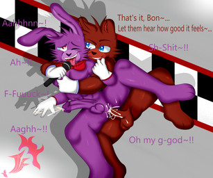 anal anal_orgasm anal_penetration anthro arm_grab athletic athletic_anthro athletic_male balls blue_eyes bodily_fluids bow_tie brown_balls brown_body brown_fur brown_hair brown_penis butt checkered checkered_background clothing cum cum_in_ass cum_inside cum_on_balls cum_on_butt cum_on_penis cum_while_penetrated drooling duo ejaculation electronics from_behind_position fucked_silly fur genital_fluids genitals gloves hair hands-free handwear holding_microphone holding_object holding_partner humanoid_genitalia humanoid_hands humanoid_penis looking_at_another looking_at_partner looking_pleasured male male/male male_penetrated male_penetrating male_penetrating_male microphone moan mostly_nude mostly_nude_male narrowed_eyes one_eye_closed orgasm orgasm_face pattern_background penetration penile penile_penetration penis penis_in_ass purple_balls purple_body purple_fur purple_hair purple_penis raised_leg red_bow_tie red_eyes saliva saliva_on_tongue saliva_string seductive sex simple_background slightly_chubby slightly_chubby_male slightly_muscular slightly_muscular_male spoon_position spooning spread_legs spreading sweat sweaty_genitalia sweaty_legs sweaty_penis sweaty_thighs text thick_thighs tongue tongue_out jflare205 five_nights_at_freddy's scottgames bonnie_(fnaf) freddy_(fnaf) bear lagomorph leporid mammal rabbit ursine 6:5 absurd_res english_text hi_res