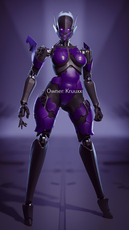 breasts female futuristic machine purple_eyes science_fiction solo thick_thighs apulaz theta_(kruuxx) android humanoid living_machine robot 3d_(artwork) 9:16 absurd_res digital_media_(artwork) distracting_watermark hi_res watermark