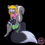 anthro athletic_wear big_tail black_body black_fur blonde_hair bottomwear clothing duo eyes_closed female fluffy fluffy_tail fur grey_body grey_fur gym_bottomwear gym_shorts hair head_on_lap inner_ear_fluff long_hair lying markings multicolored_body multicolored_fur on_back on_lap purple_eyes shirt shorts sitting tail topwear tuft two_tone_body two_tone_fur white_body white_fur medicatedcannibal lemmy_(lemmy_niscuit) lolly_(butterscotchlollipop) mammal mephitid skunk spotted_skunk 1:1 alpha_channel hi_res signature