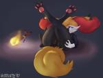 anthro anus clothing female fire gem genitals pussy simple_background solo stick coffeefly nintendo pokemon fan_character te braixen canid canine generation_6_pokemon mammal pokemon_(species) 2017