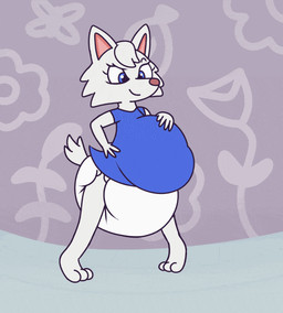 abdominal_bulge after_vore anthro blue_bottomwear blue_clothing blue_dress blue_skirt bottomwear butt clothed clothing dialogue diaper diaper_disposal diaper_fetish diapered_pred digestion dress excessive_feces fatal_vore feces female hip_sway hyper hyper_feces pooping rumbling_stomach same_size_vore shaking_butt skirt soiled_diaper soiling soiling_diaper solo stink_fumes struggling unclean_diaper used_diaper using_diaper vore nyxiettenyxstar animal_crossing nintendo whitney_(animal_crossing) canid canine canis mammal wolf animated