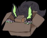 3_fingers 3_toes ambiguous_gender anthro big_ears black_body black_fur box box_on_head cardboard cardboard_box claws container feet fingers fluffy_ears fur green_claws green_ears in_box in_container owo solo toes symrea 2023 alpha_channel