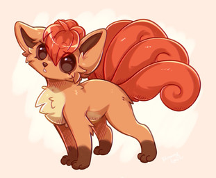 ambiguous_gender brown_eyes brown_nose cheek_tuft chest_tuft facial_tuft feral fur glistening glistening_eyes hair leg_markings markings orange_body orange_fur red_hair red_tail short_hair side_view simple_background socks_(marking) solo tail tuft yellow_body yellow_fur bloominglynx nintendo pokemon generation_1_pokemon pokemon_(species) vulpix 2025