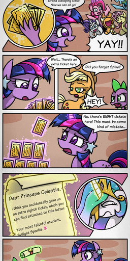 angry clothing cowboy_hat cutie_mark dialogue female feral freckles group hair hat headgear headwear horn letter male multicolored_hair rainbow_hair text ticket two_tone_hair rambopvp friendship_is_magic hasbro my_little_pony mythology applejack_(mlp) fluttershy_(mlp) mane_six_(mlp) pinkie_pie_(mlp) princess_celestia_(mlp) rainbow_dash_(mlp) rarity_(mlp) spike_(mlp) twilight_sparkle_(mlp) dragon earth_pony equid equine horse mammal mythological_creature mythological_equine mythological_scalie pony scalie unicorn 2017 absurd_res comic english_text hi_res