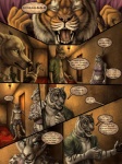 3:4 amon_(rukis) anthro barefoot blue_eyes breasts canid canine canis cigarette clothed clothing collar comic dhaval_(character) dialogue english_text esha_(rukis) feet felid female fur green_eyes grey_body grey_fur group isolde_(rukis) jackal labor labor_pains male mammal metal_collar midriff myenia navel pantherine pawpads paws red_lantern rukis smoking speech_bubble spots teeth text tiger tongue topless trio underwear whiskers