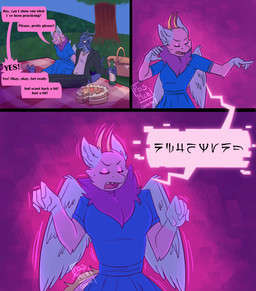 anthro basket bedding blanket blue_body blue_ears blue_paws body_size_growth breast_expansion breasts clothing comic_panel container dewlap_(anatomy) dialogue duo expansion female fluffy fluffy_ears food fur growing growth holding_food holding_object horn magic magic_user male male/female multicolored_body multicolored_fur outside picnic picnic_basket pink_body pink_fur purple_body purple_fur romantic romantic_couple size_transformation speech_bubble spell text thigh_expansion transformation two_tone_body yellow_eyes yellow_horn posmehdakota mythology drak_(digitalscales) petal_(dapperhedgehog) dragon eastern_dragon fairy_dragon furred_dragon furred_scalie lizard mythological_creature mythological_scalie reptile scalie wingless_dragon absurd_res comic english_text hi_res
