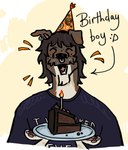 3_fingers anthro arrow_sign bangs birthday birthday_cake birthday_candle black_nose brown_body brown_fur brown_hair cake cake_slice candle clothed clothed_anthro clothed_male clothing dessert ear_piercing ear_ring eyes_closed facial_piercing fingers fire food front_view fur hair handpaw happy hat headgear headwear holding_plate light lit_candle male male_anthro medium_hair nose_piercing nose_ring party_hat pawpads paws piercing pink_inner_ear pink_pawpads plate purple_clothing purple_shirt purple_topwear ring_piercing shirt simple_background solo text text_on_clothing text_on_shirt text_on_topwear topwear white_body white_fur yellow_background flockdog bill_(flockdog) canid canine canis domestic_dog fox_terrier hunting_dog mammal terrier 2024 colored digital_drawing_(artwork) digital_media_(artwork) english_description english_text hi_res lighting trans_(lore) trans_man_(lore)