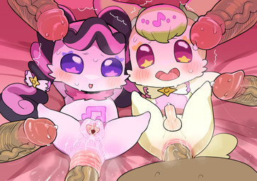 anal anal_fluids anal_penetration anthro anthro_penetrated anus balls bedding bedding_background belly belly_markings biped black_hair bodily_fluids chest_tuft chibi clitoris female female_anthro female_on_human female_penetrated genital_fluids genitals glans green_hair group hair high-angle_view human_on_anthro human_penetrating human_penetrating_anthro human_penetrating_female human_penetrating_male humanoid_genitalia humanoid_penis interspecies large_penetration larger_human larger_male looking_at_viewer male male/female male/male male_human male_on_anthro male_penetrated male_penetrating male_penetrating_anthro male_penetrating_female male_penetrating_male markings monotone_body multicolored_hair penetration penile penile_penetration penis penis_in_ass pink_body pink_eyes plantigrade precum purple_eyes purple_hair sex size_difference smaller_anthro smaller_female star_in_pupils sweat tuft two_tone_hair vein veiny_penis vulva yellow_body young rinrin_(pixiv) pretty_cure meroron purirun human mammal 2025 digital_drawing_(artwork) digital_media_(artwork) hi_res shaded soft_shading