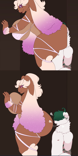 against_surface against_wall anal anthro big_breasts big_butt bodily_fluids breast_squish breasts brown_body butt clothed clothing duo facial_markings female fur genital_fluids genitals hair head_markings huge_breasts huge_butt male male/female male_rimming_female markings mature_female nude oral penis pinned rimming saliva saliva_string sex simple_background smile squish standing thick_thighs tongue wide_hips bones_on_string nintendo pokemon canid canine canis domestic_dog generation_4_pokemon lopunny mammal pokemon_(species) absurd_res digital_media_(artwork) hi_res