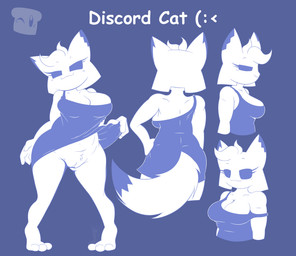 anthro blue_body blue_fur breasts female fur simple_background smug solo white_body white_fur breadinatoarts discord_(app) clyde_(discord) felid feline mammal absurd_res blue_and_white hi_res model_sheet monochrome