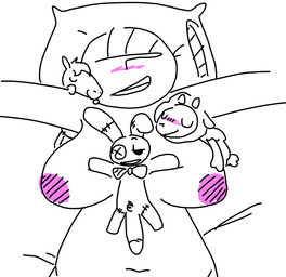 big_breasts blush bow_(feature) bow_tie breasts female first_person_view genitals group male nipples penis pillow plushie pubes question_mark sleeping smile the_weaver toybox_pals anon colt_(weaver) mr._bun-bun_(toybox_pals) mr._sheep_(toybox_pals) animate_inanimate bovid caprine domestic_sheep equid equine horse human lagomorph leporid living_plushie mammal rabbit sheep