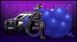 anthro belly big_belly black_car blue_body blue_fur fully_inside fur gradient_background grey_body grey_fur hand_imprint imprint machine male open_mouth police police_badge police_vehicle purple_background simple_background tongue tongue_out vehicle vore yellow_eyes skeletalheart ford protogen