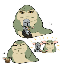 fake_ears female group silver_helmet size_difference trio kkk21429527 star_wars the_mandalorian the_mandalorian_and_grogu din_djarin din_grogu rotta_the_hutt alien human hutt mammal yoda's_species