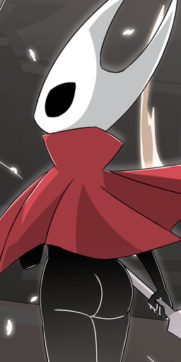 bottomless butt clenching cloak clothed clothing curved_horn empty_eyes female holding_object holding_weapon horn mouthless red_clothing solo weapon narty_naz hollow_knight_(franchise) team_cherry hornet_(hollow_knight) arachnid arthropod humanoid spider absurd_res digital_media_(artwork) hi_res tagme