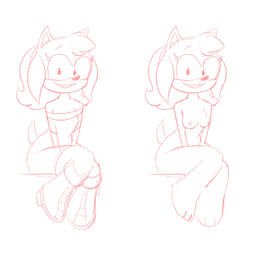 accessory anthro boots breasts clothed clothed_anthro clothed_female clothing eyelashes female footwear fully_clothed fully_clothed_anthro fully_clothed_female hair hair_accessory hairband nipples nude nude_anthro nude_female pose shoes smile solo theenfman sega sonic_the_hedgehog_(series) amy_rose eulipotyphlan hedgehog mammal 1:1 guide_lines hi_res sketch