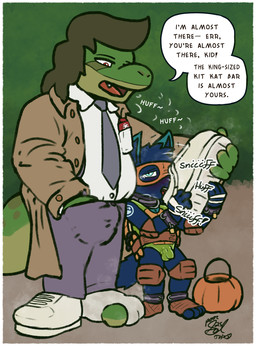 anthro bulge candy chastity_bulge chastity_cage chastity_device clothing dessert dialogue duo feet food foot_fetish footwear hand_in_pants holidays male male/male masturbating_under_clothing masturbation musk prostitution shoe_sniffing shoes sniffing sniffing_clothes text young poorsal columbo_(series) halloween kitkat teenage_mutant_ninja_turtles columbo liam_salamandre michelangelo_(tmnt) xaider_xion amphibian canid canine canis domestic_dog husky mammal nordic_sled_dog salamander spitz english_text hi_res