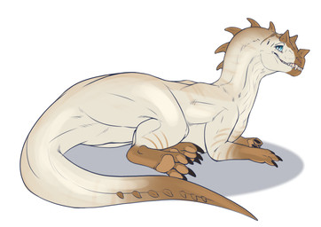 claws female feral looking_at_viewer lying sharp_teeth simple_background smile solo teeth nezrawyr yoghurt_irisiriska allosaurid allosauroid allosaurus dinosaur prehistoric_species reptile saurischian scalie theropod absurd_res hi_res