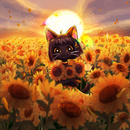 amazing_background anthro clothed clothing detailed_background female field flower fur hair light looking_at_viewer petals plant sky smile solo sunflower sunlight toony twilight potatosheep agatha_(potatosheep) domestic_cat felid feline felis mammal 1:1 detailed digital_media_(artwork) hi_res