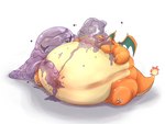ambiguous_gender belly big_belly bluberripancakes charizard claws duo feral generation_1_pokemon goo_creature inflation membrane_(anatomy) membranous_wings morbidly_obese morbidly_obese_ambiguous morbidly_obese_feral muk navel_fetish navel_penetration nintendo obese obese_ambiguous obese_feral open_mouth overweight overweight_ambiguous overweight_feral penetration pokemon pokemon_(species) purple_body shocked_expression simple_background sitting slime tail thick_tail unusual_penetration weight_gain white_background wings