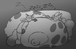 anthro big_breasts biped breasts duo eyes_closed female hair huge_breasts hyper hyper_breasts hyper_nipples male nipples sleeping hanazawa canid canine fox mammal 2023 monochrome