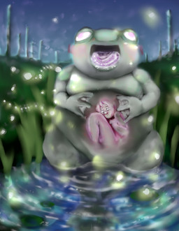 anthro duo female male male/female male_pred oral vore neonelf amphibian frog human humanoid mammal absurd_res hi_res huge_filesize