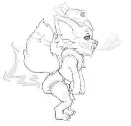 anthro clothed clothing diaper feces fur looking_relieved male side_view simple_background soiled soiled_diaper solo stink_fumes tail unclean_diaper used_diaper wearing_diaper anonymous_artist league_of_legends riot_games tencent gnar_(lol) digital_media_(artwork) monochrome