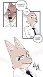 anthro brown_body canid canine canis clothed clothing comic dialogue diane_foxington digital_media_(artwork) dreamworks duo eyebrow_piercing facial_piercing female fox fur gio_el33 hi_res korean_text male mammal mr._wolf_(the_bad_guys) necktie orange_body orange_fur piercing shirt simple_background smile speech_bubble text the_bad_guys three_frame_image topwear translation_check translation_request wolf